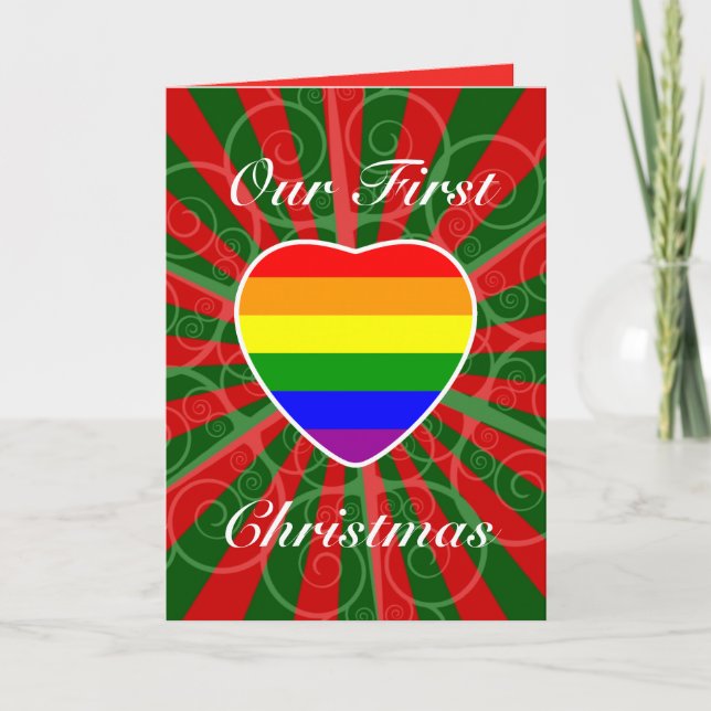Cartes Pour Fêtes Annuelles Notre premier Noël en couple marié LGBT (Devant)