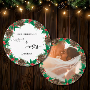 Cartes Pour Fêtes Annuelles Notre premier Noël en tant que jeunes mariés M. et