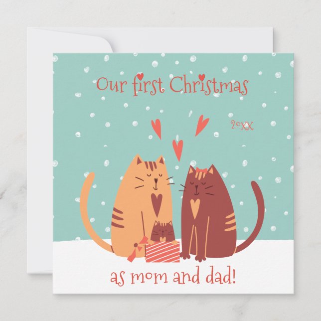 Cartes Pour Fêtes Annuelles Notre premier Noël en tant que maman et papa! Chat (Devant)