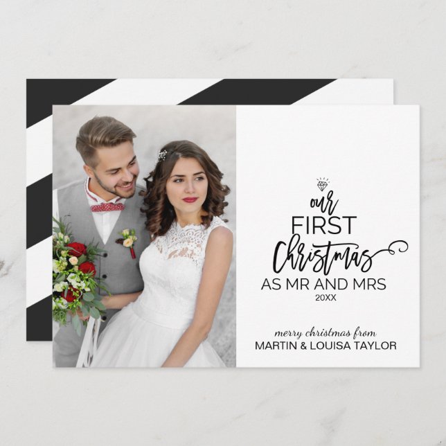 Cartes Pour Fêtes Annuelles Notre premier Noël en tant que Monsieur et Madame  (Devant / Derrière)