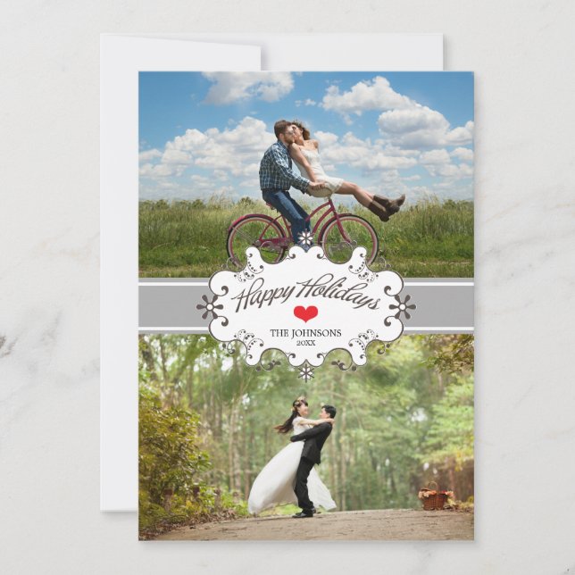 Cartes Pour Fêtes Annuelles Notre premier Noël Ensemble Ribbon Argent 2 Photo (Devant)