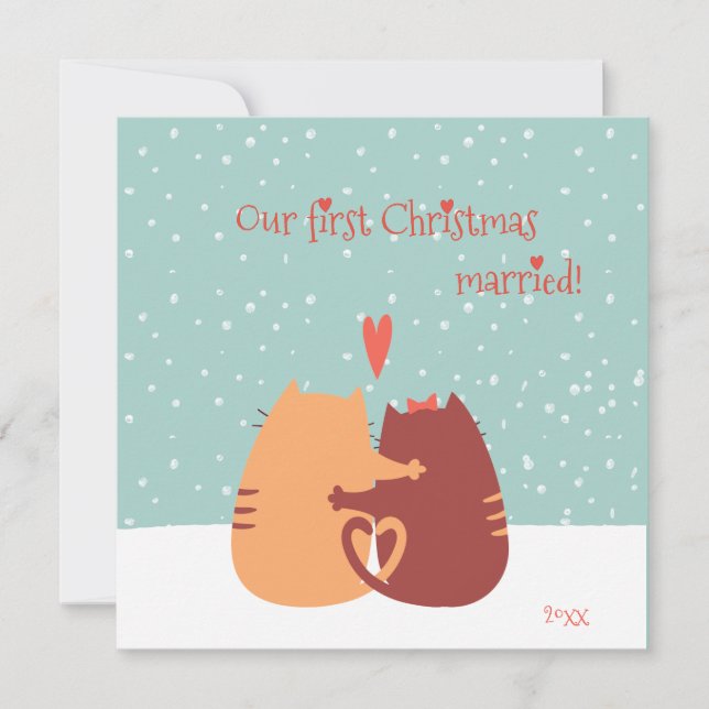Cartes Pour Fêtes Annuelles Notre premier Noël Marié - Deux chats mignons (Devant)