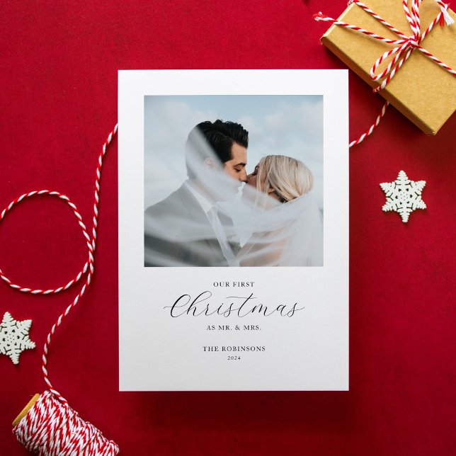 Cartes Pour Fêtes Annuelles Notre premier Noël Mr & Mrs Deux Photo (Créateur téléchargé)