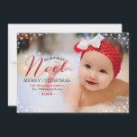 Cartes Pour Fêtes Annuelles Notre premier Noel Red Photo Overlay Baby First<br><div class="desc">Le modèle de conception de la carte de voeux de Noël personnalisée "Our First Noel" est doté d'une bordure de flocon de neige et d'une superposition de texte rouge et noir de fusain qui encadrent magnifiquement la première photo de Noël de votre nouveau bébé.</div>