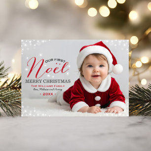 Cartes Pour Fêtes Annuelles Notre premier Noel Red Photo Overlay Baby First