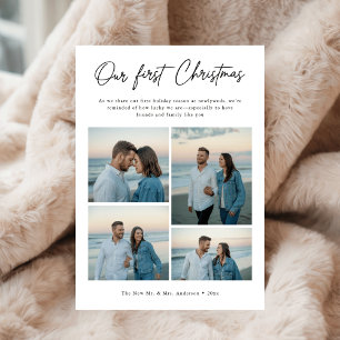 Cartes Pour Fêtes Annuelles Notre Premier Noël Script Côte Photo Jeune Marié