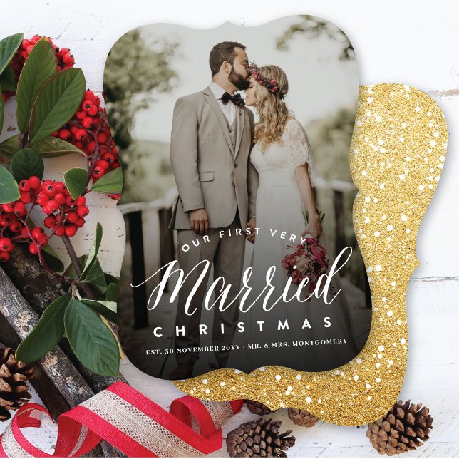 Cartes Pour Fêtes Annuelles Notre premier Noël très marié Mr & Mrs Mariage (Créateur téléchargé)