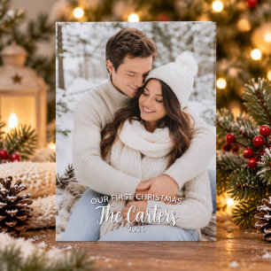 Cartes Pour Fêtes Annuelles Notre première photo de Noël de jeunes mariés pers