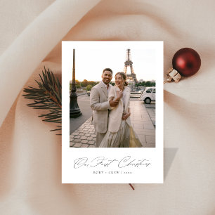 Cartes Pour Fêtes Annuelles Notre première photo de Noël Elegant Script