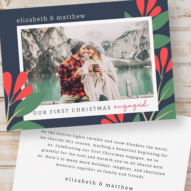 Cartes Pour Fêtes Annuelles Notre première photo de Noël Engagé de Foliage Mod (Créateur téléchargé)