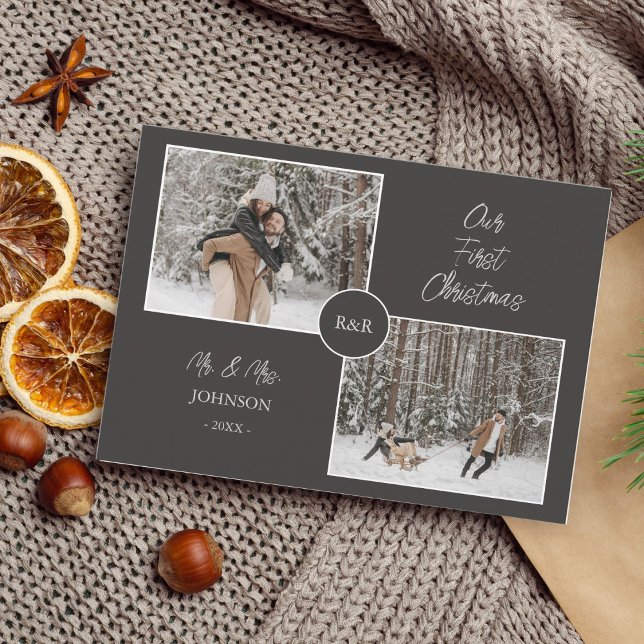 Cartes Pour Fêtes Annuelles Notre première photo de Noël M. et Mme Fun (Créateur téléchargé)