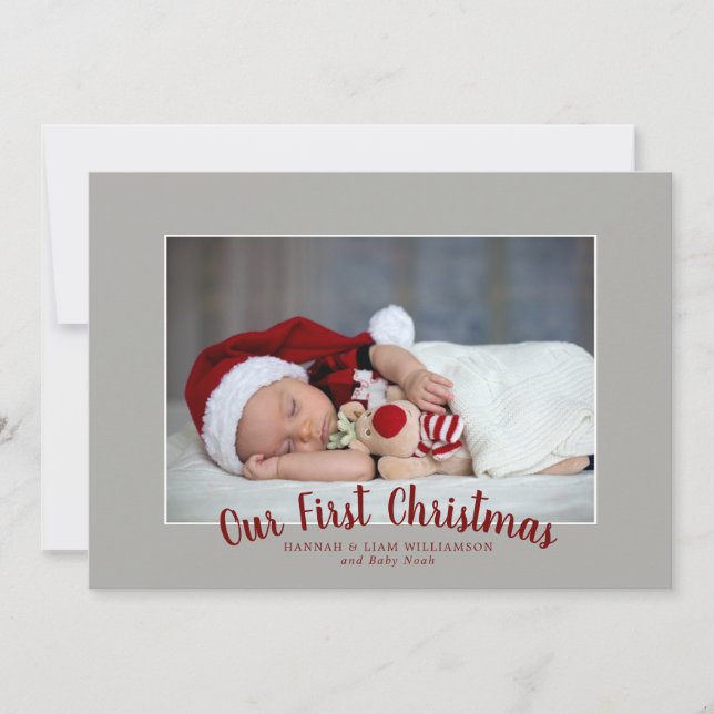 Cartes Pour Fêtes Annuelles Notre première photo de Noël simple et moderne (Devant)