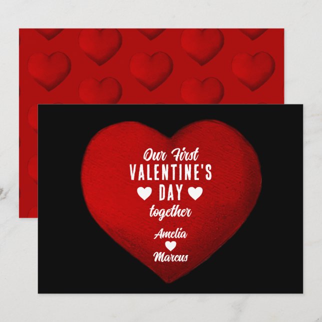 Cartes Pour Fêtes Annuelles Notre première Saint-Valentin Ensemble Coeur Coupl (Devant / Derrière)