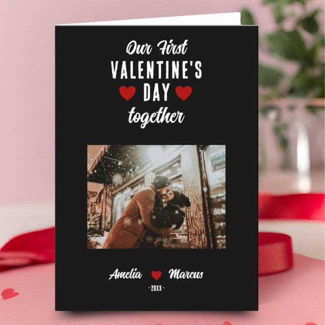 Cartes Pour Fêtes Annuelles Notre première Saint Valentin ensemble photo Noir (Créateur téléchargé)