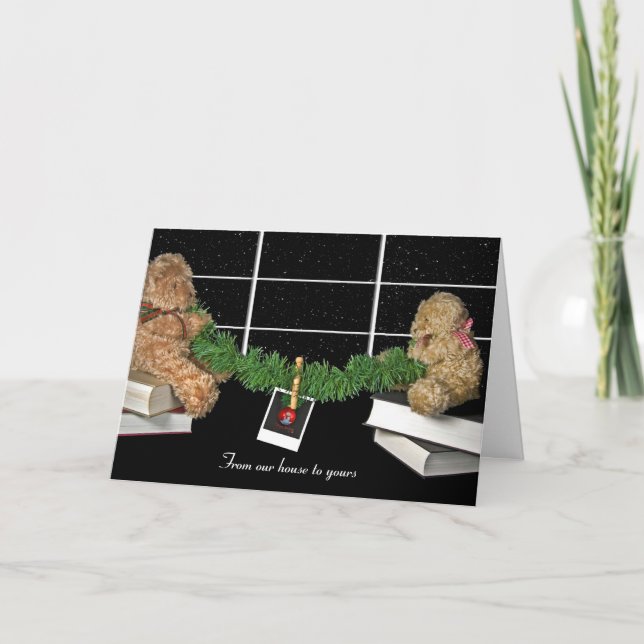 Cartes Pour Fêtes Annuelles Nounours de Noël dans la fenêtre (Devant)