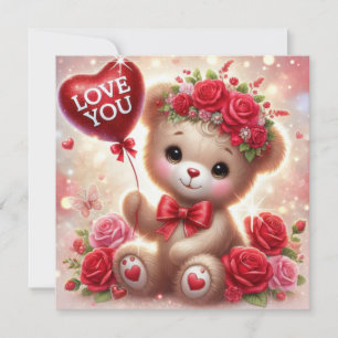 Cartes Pour Fêtes Annuelles Nounours fantaisiste de la Saint-Valentin avec cœu