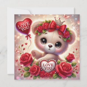 Cartes Pour Fêtes Annuelles Nounours fantaisiste de la Saint-Valentin avec cœu