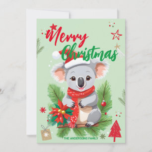 Cartes Pour Fêtes Annuelles Nounours Koala BEAR santaNoël Vacances Famille nom