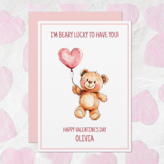 Cartes Pour Fêtes Annuelles Nounours Mignon Enfants Rose Saint Valentin Joyeux (Teddy Bear Cute Kids Pink Happy Valentine's Day Holiday Card)