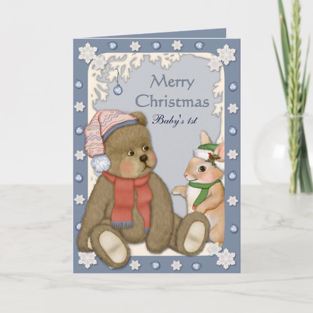Cartes Pour Fêtes Annuelles Nounours - premier Noël du bébé (Devant)