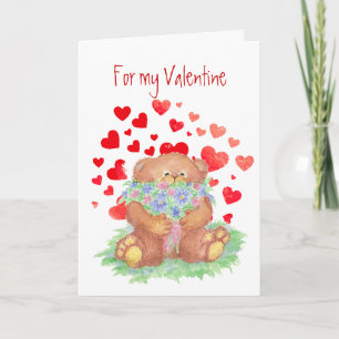 Cartes Pour Fêtes Annuelles Nounours Teddy Bear Fleurs Je t'aime pour toujours