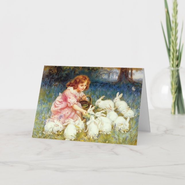 Cartes Pour Fêtes Annuelles Nourrir les lapins Pâques (Devant)