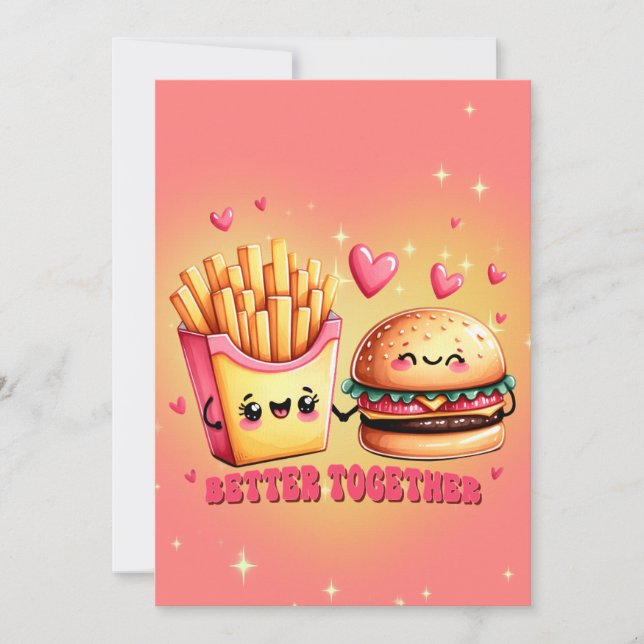 Cartes Pour Fêtes Annuelles Nous Appartenons Ensemble Burger Et Fries Amour (Devant)