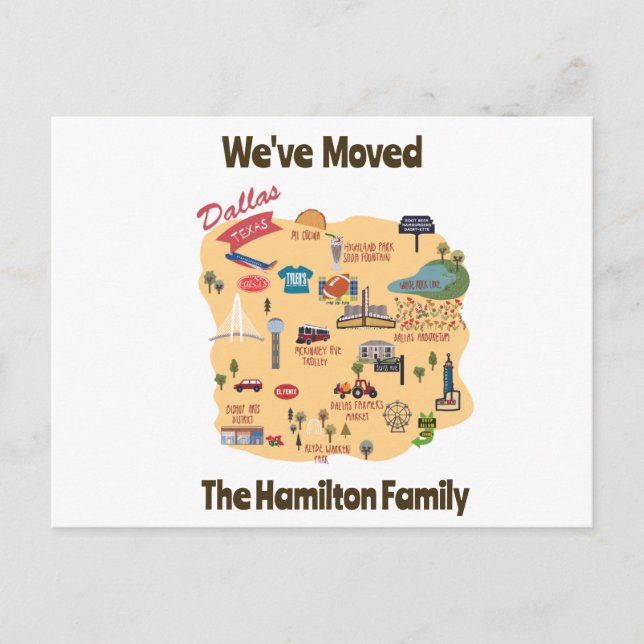 Cartes Pour Fêtes Annuelles Nous avons déménagé à Dallas Texas Postcard (Devant)
