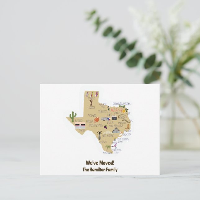 Cartes Pour Fêtes Annuelles Nous avons déménagé au Texas Postcard (Debout devant)