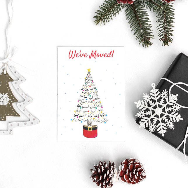 Cartes Pour Fêtes Annuelles Nous avons déménagé l'Aquarelle de l'arbre de Noël (Créateur téléchargé)