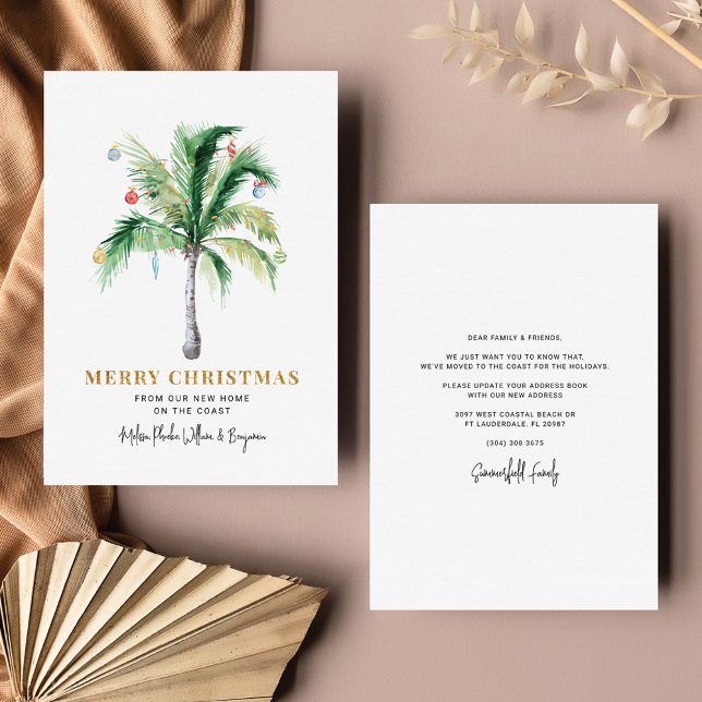 Cartes Pour Fêtes Annuelles Nous avons déménagé les vacances de Noël Palm Tree (Créateur téléchargé)