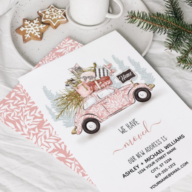 Cartes Pour Fêtes Annuelles Nous avons déménagé Voiture Arbre de Noël Aquarell (Créateur téléchargé)
