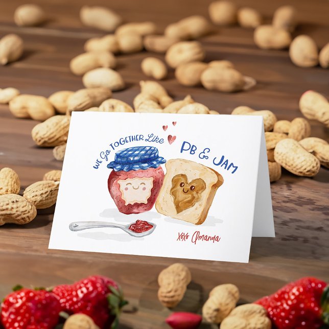 Cartes Pour Fêtes Annuelles Nous Ensemble Jam & Arachide Beurre mignonne Valen (We Go Together Jam & Peanut Butter Cute Valentine Holiday Card)
