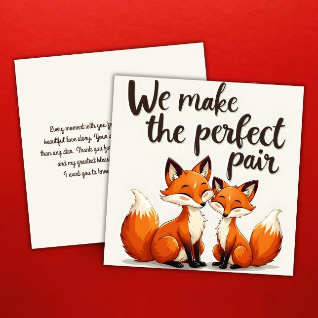 Cartes Pour Fêtes Annuelles Nous faisons la parfaite paire mignonne Fox Saint  (We Make the Perfect Pair Cute Fox Valentine's Day Holiday Card)