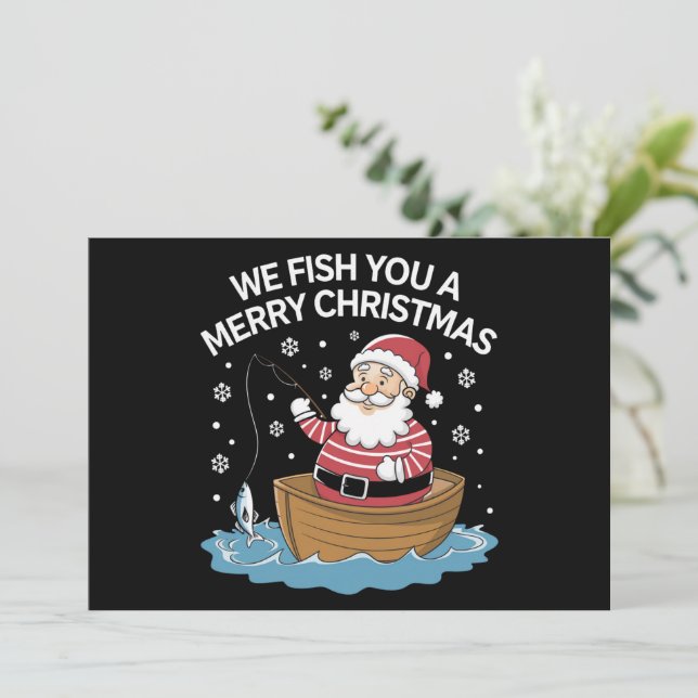 Cartes Pour Fêtes Annuelles Nous vous pêchons un joyeux Noël Pêcheur Pêche  (Debout devant)