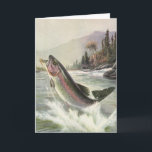 Cartes Pour Fêtes Annuelles Nous Vous Poissons Un Joyeux Noël, Truite Vintage<br><div class="desc">Nous vous pêchons un Joyeux Noël et un Joyeux Nouvel An ! Facile de customiser cette carte de Noël pour personnaliser avec votre propre message de vacances,  ou simplement ajouter vos noms. illustration vintage conception de la vie marine avec un pêcheur attrapant des truites arc-en-ciel dans une rivière.</div>