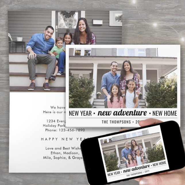 Cartes Pour Fêtes Annuelles Nouveau Accueil Aventure Moderne 2 Photo Nouvel An (Créateur téléchargé)