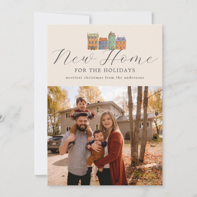 Cartes Pour Fêtes Annuelles Nouveau Accueil Photocard Avec Dessin De Bâtiments (Devant)