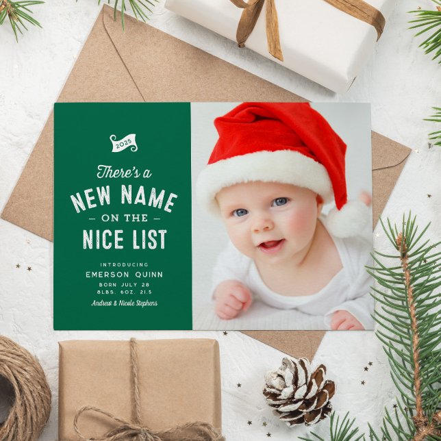Cartes Pour Fêtes Annuelles Nouveau bébé mignon deux photo vert Noël (Créateur téléchargé)