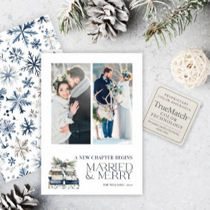 Cartes Pour Fêtes Annuelles Nouveau chapitre Marié & Merry Blue Snowflake 2 Ph