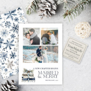 Cartes Pour Fêtes Annuelles Nouveau chapitre Marié & Merry Blue Snowflake 3 Ph