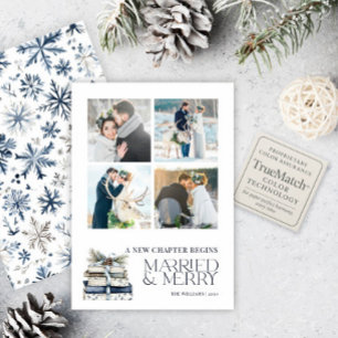 Cartes Pour Fêtes Annuelles Nouveau chapitre Marié & Merry Blue Snowflake 4 Ph