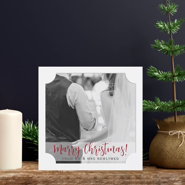 Cartes Pour Fêtes Annuelles Nouveau marié Photo Carré Marry Christmas Card (Upload your photo to this faux framed square Holiday Card and enjoy your first christmas together!)