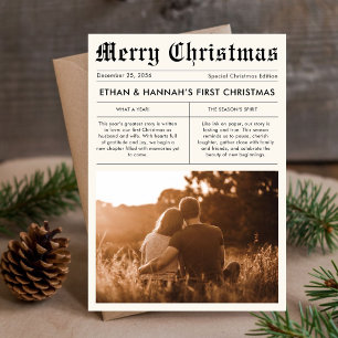 Cartes Pour Fêtes Annuelles Nouveau marié Premier journal de Noël Photo unique
