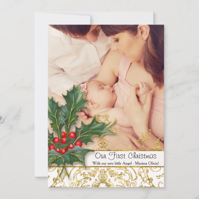 Cartes Pour Fêtes Annuelles Nouveau-né Baby Girl Christmas Gold Parties scinti (Devant)