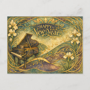 Cartes Pour Fêtes Annuelles Nouveau Piano Floral Bonne Année Art Nouveau