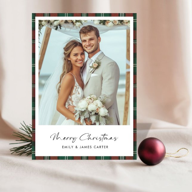 Cartes Pour Fêtes Annuelles Nouveau Plaid Juste Marié Mariage de Noël (Créateur téléchargé)