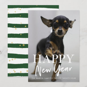Cartes Pour Fêtes Annuelles Nouveau Script Moderne Bonne Année Rayures Une Pho