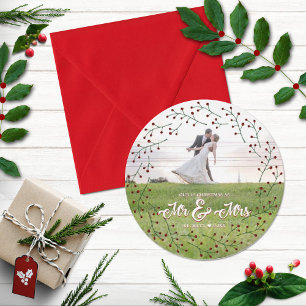 Cartes Pour Fêtes Annuelles Nouveaux mariés 1er Noël Mr & Mrs Holly Photo