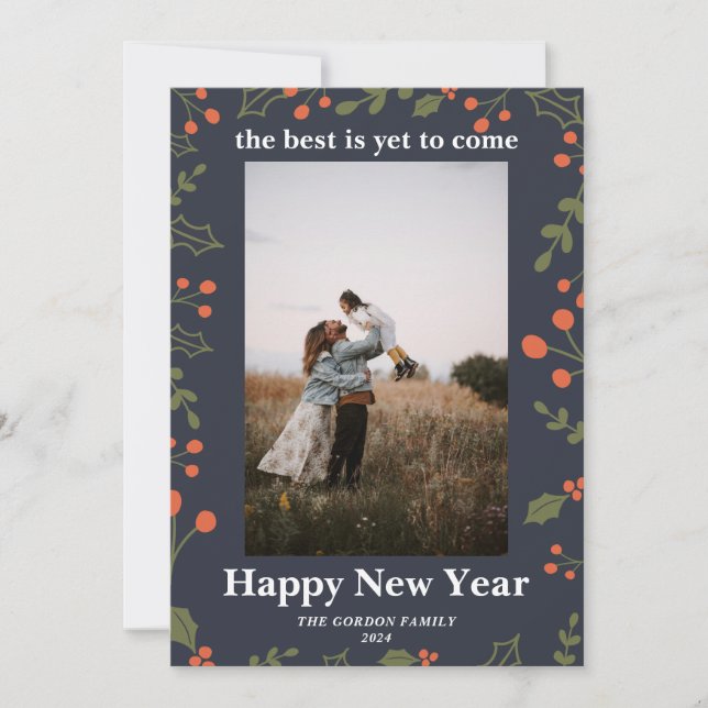 Cartes Pour Fêtes Annuelles Nouvel An 1 Photo Vacances Botaniques Holly Modern (Devant)